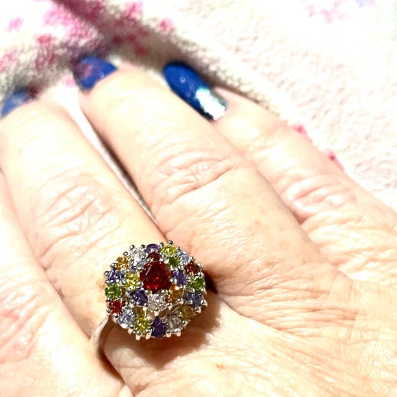 Multigem ring sterling silver: Garnet/amethyst/topaz/citrine sparkly pavé sz 10? - Picture 6 of 6
